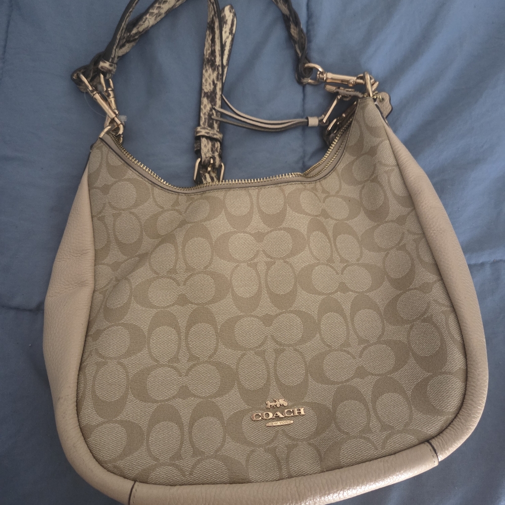 Coach Shoulder Bag in Taupe & Light Beige